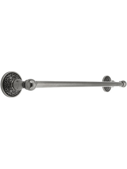 18 inch Brass Towel Bar with Lancaster Rosettes in Antique Pewter.